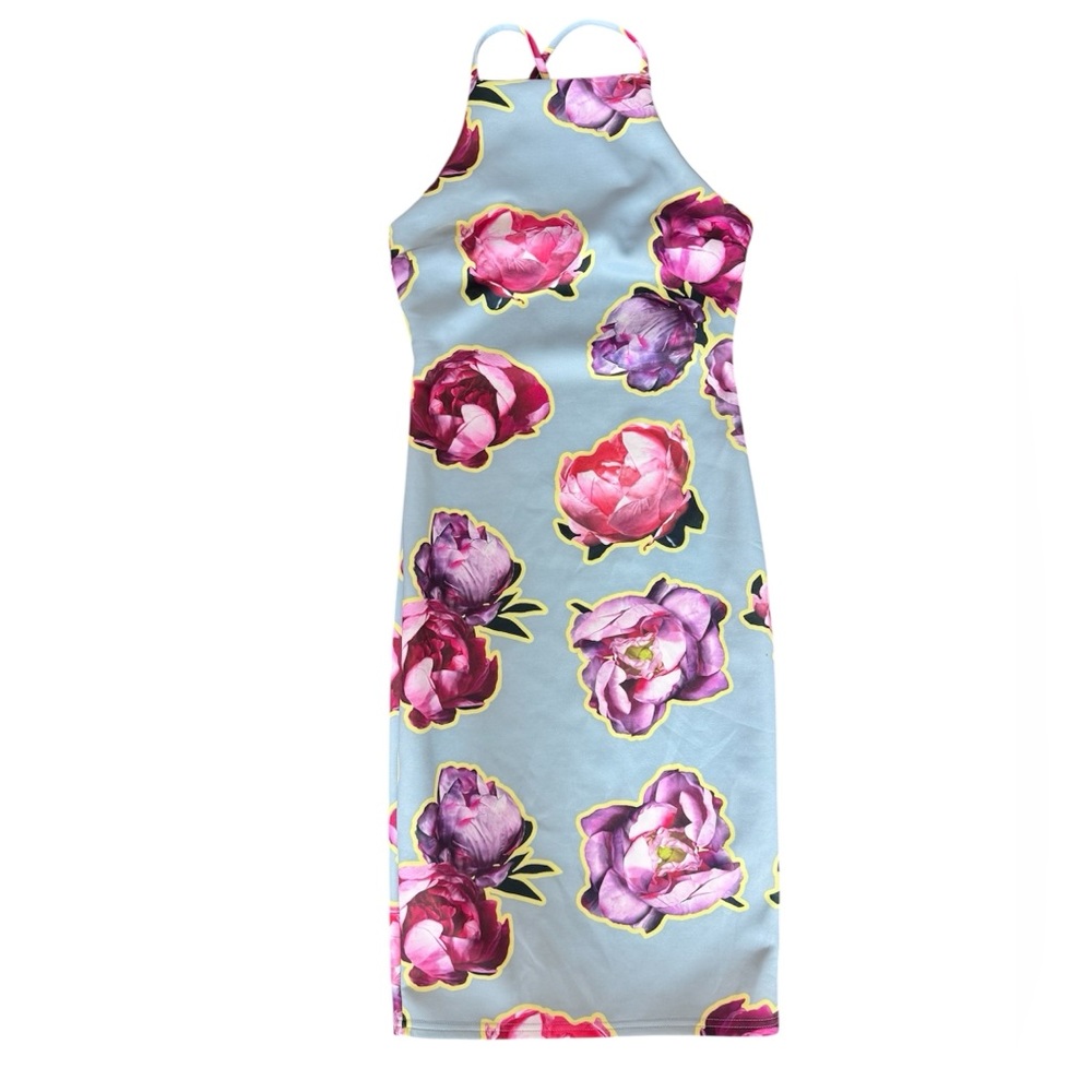 ASOS Blue Floral Bodycon Scuba Midi Dress Size 6